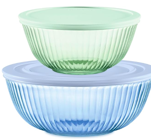 Pyrex Sculpted Tinted Glass Mixing Bowls With BPA-Free Lids