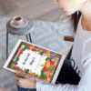 Woman-holding-tablet-looking-at-recipe-book-journal